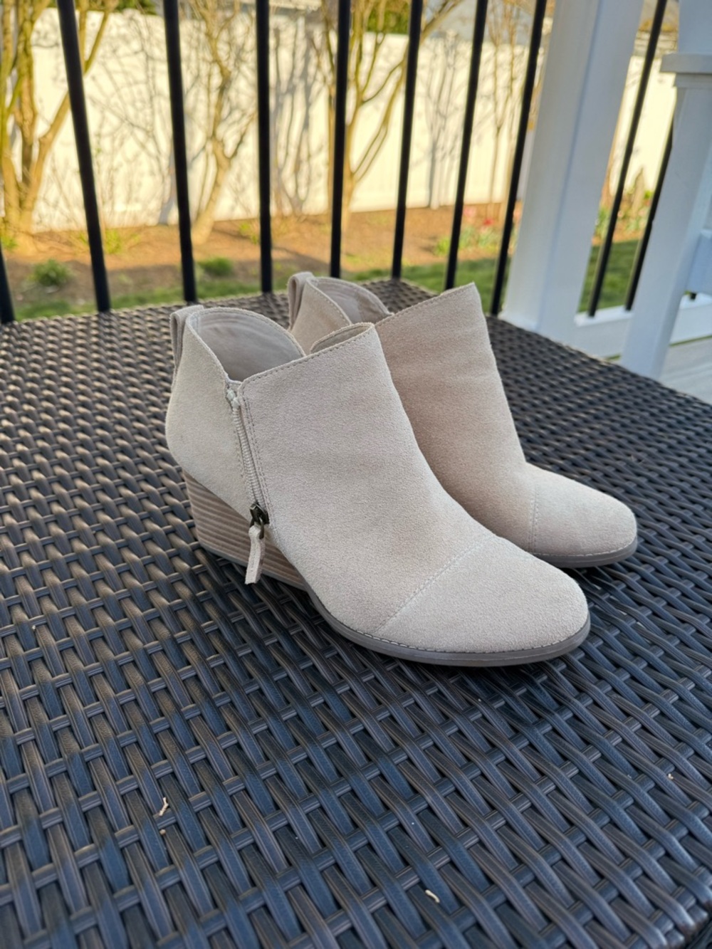 Toms Beige Suede Ankle Booties with Side Zip